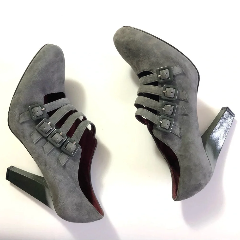 Enzo Angiolini Calandra Gray Suede Buckle Pumps